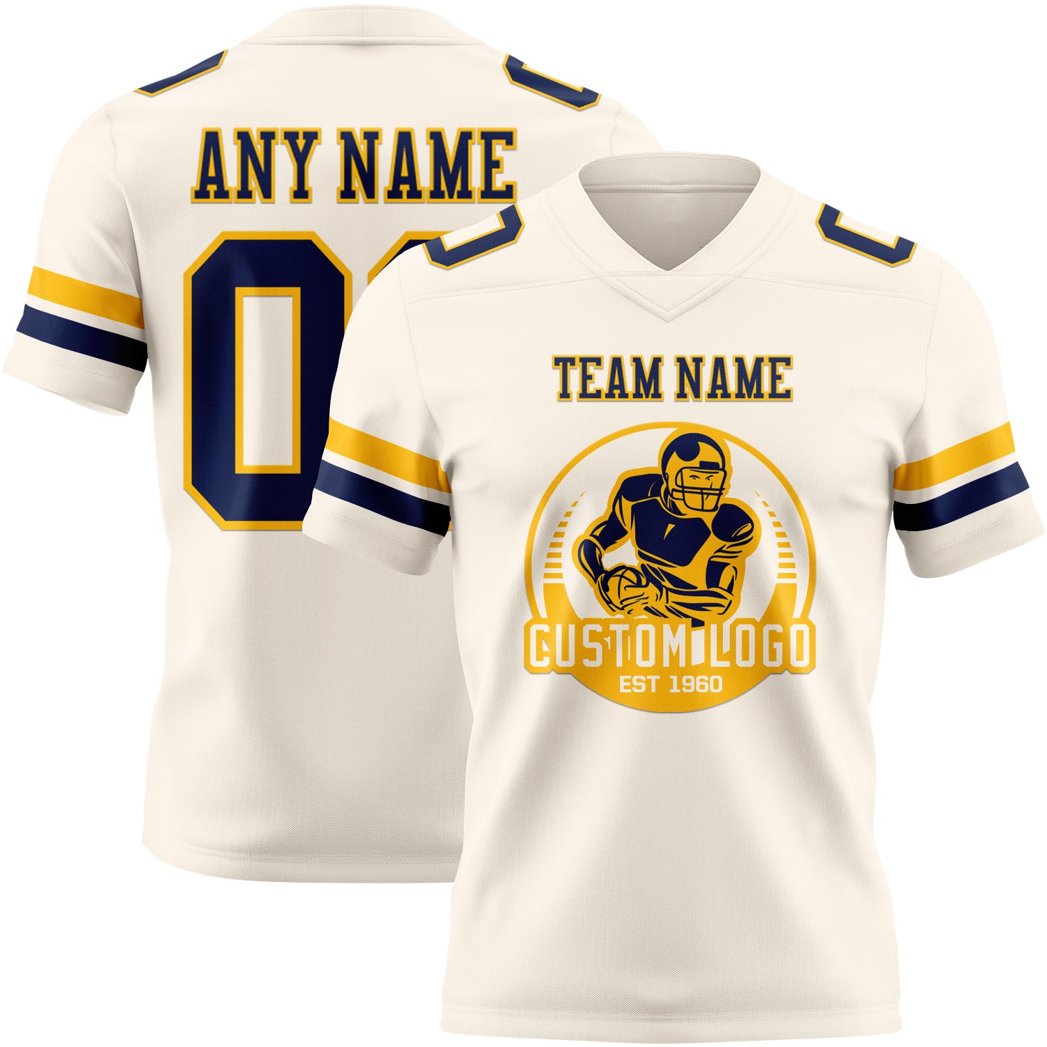 Custom Cream Navy-Gold Authentic Football Jersey - Image 2