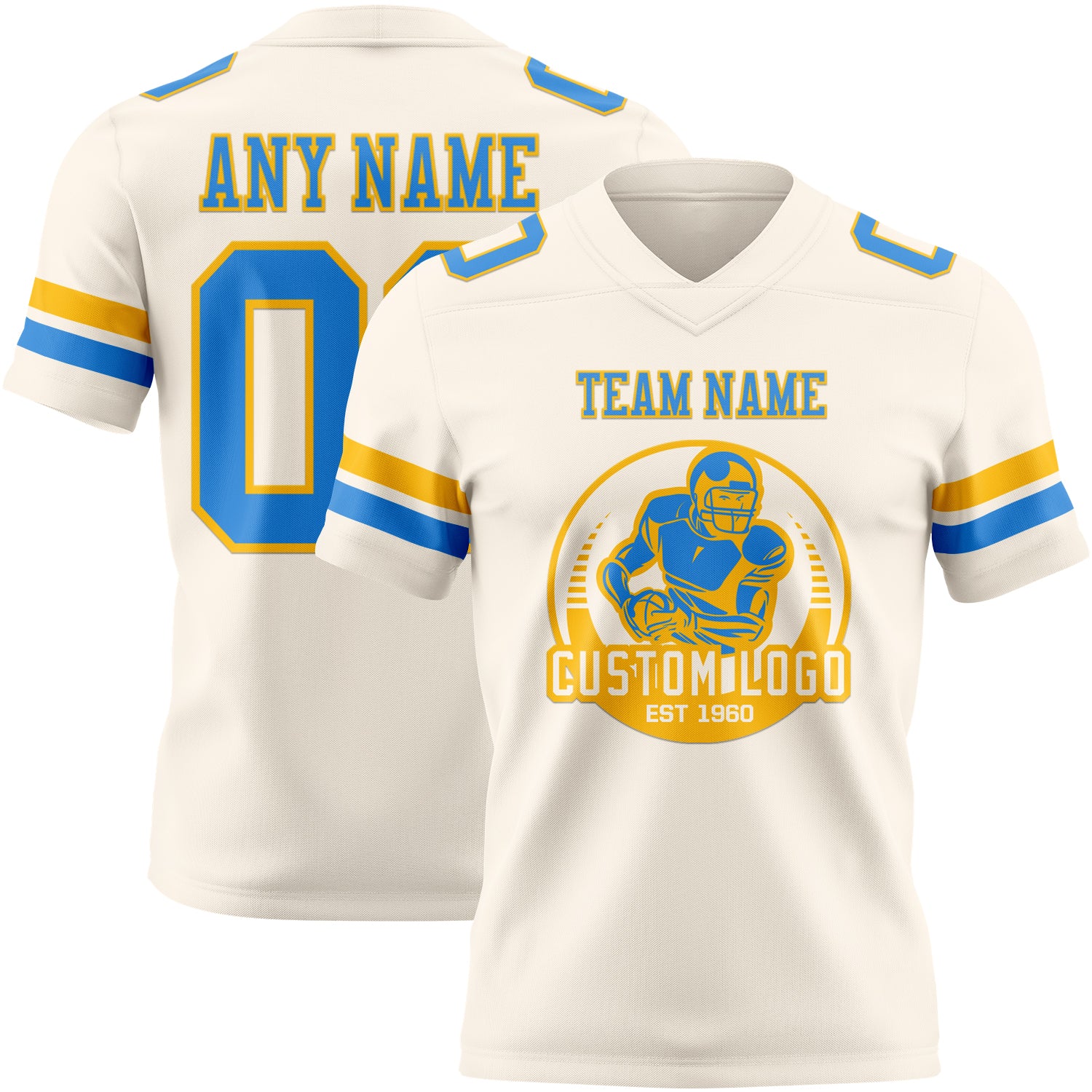 Custom Cream Powder Blue-Gold Authentic Football Jersey - Image 2