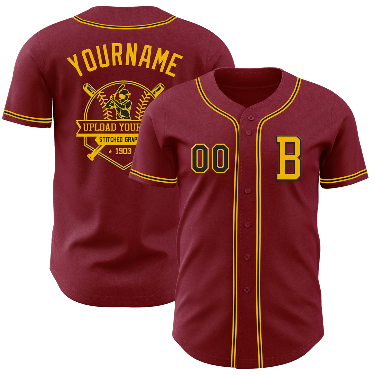 Custom Crimson Black-Gold Authentic Baseball Jersey - Image 5