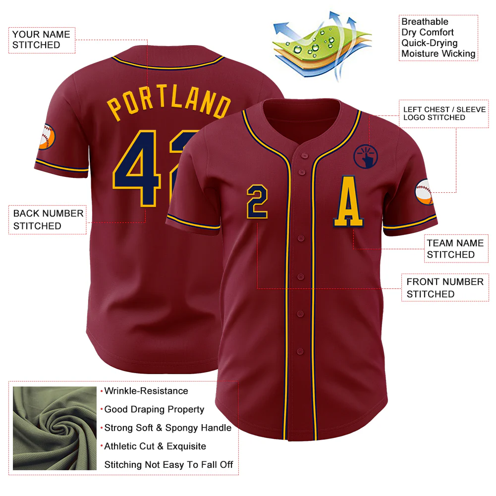 Custom Crimson Navy-Gold Authentic Baseball Jersey - Image 2