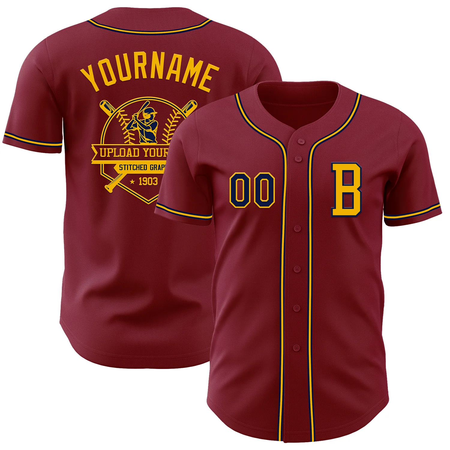 Custom Crimson Navy-Gold Authentic Baseball Jersey - Image 5