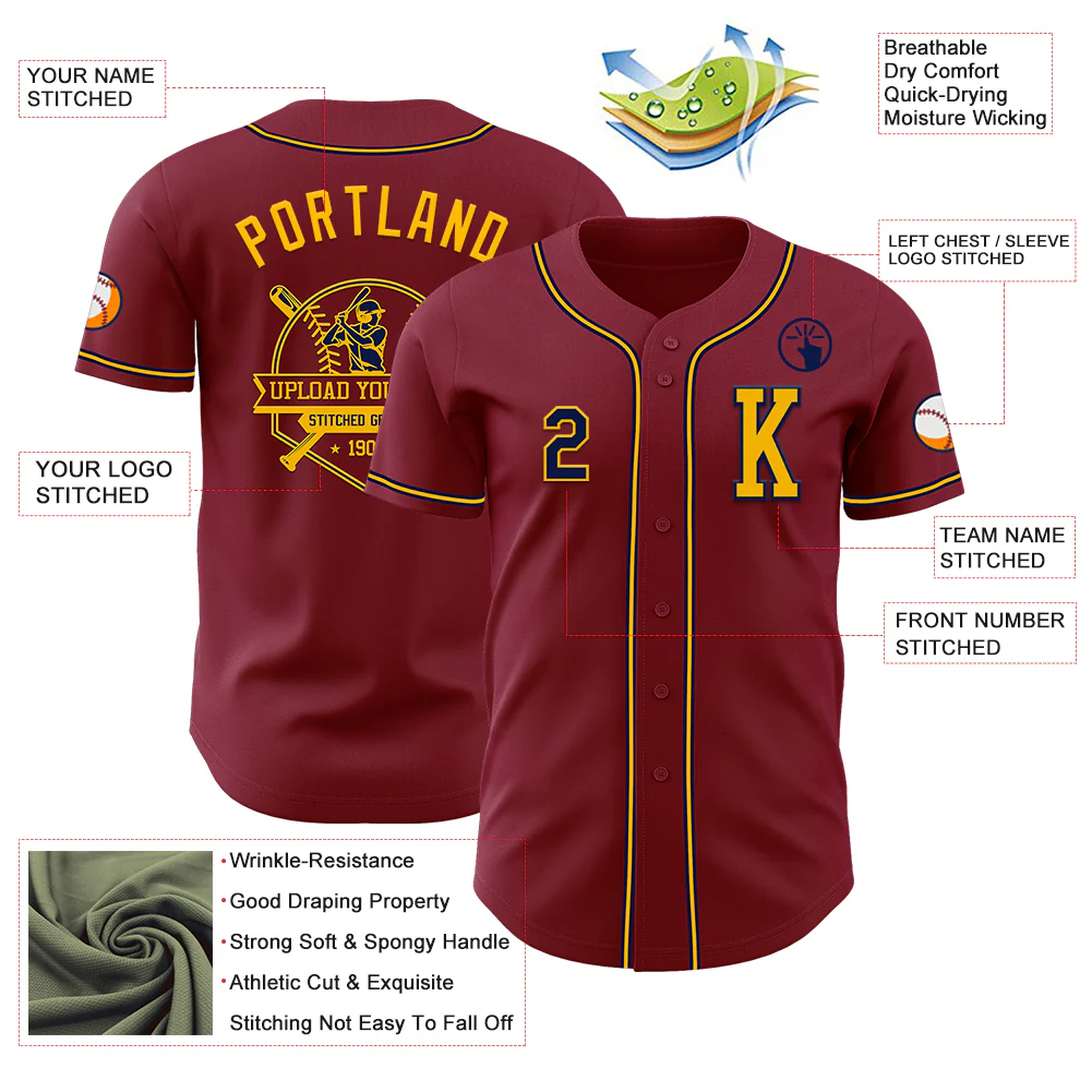 Custom Crimson Navy-Gold Authentic Baseball Jersey - Image 6