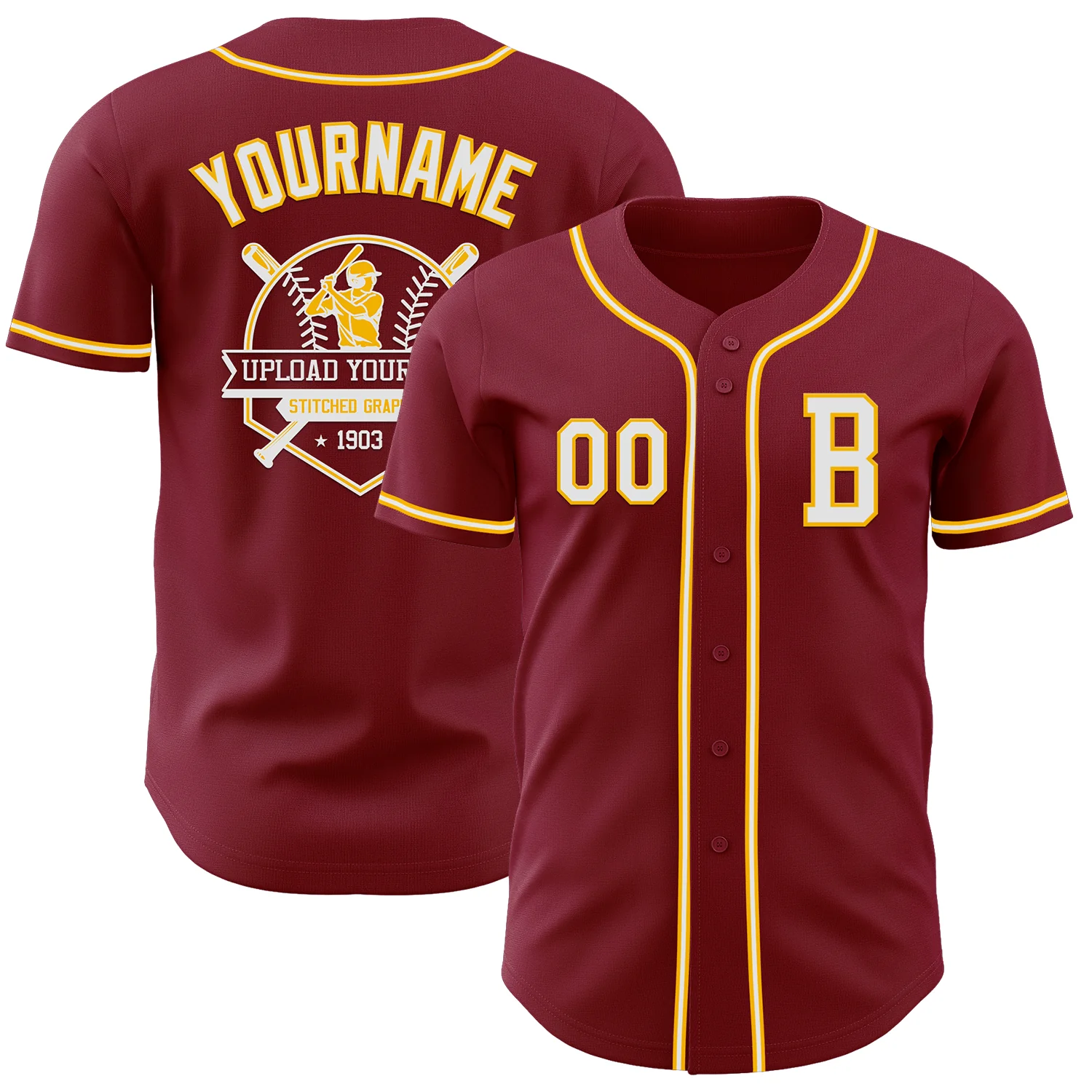 Custom Crimson White-Gold Authentic Baseball Jersey - Image 5