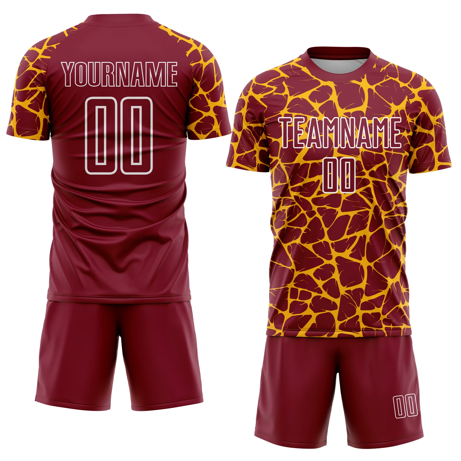 Custom Crimson Gold-White Abstract Network Splash Sublimation Soccer Uniform Jersey - Image 2