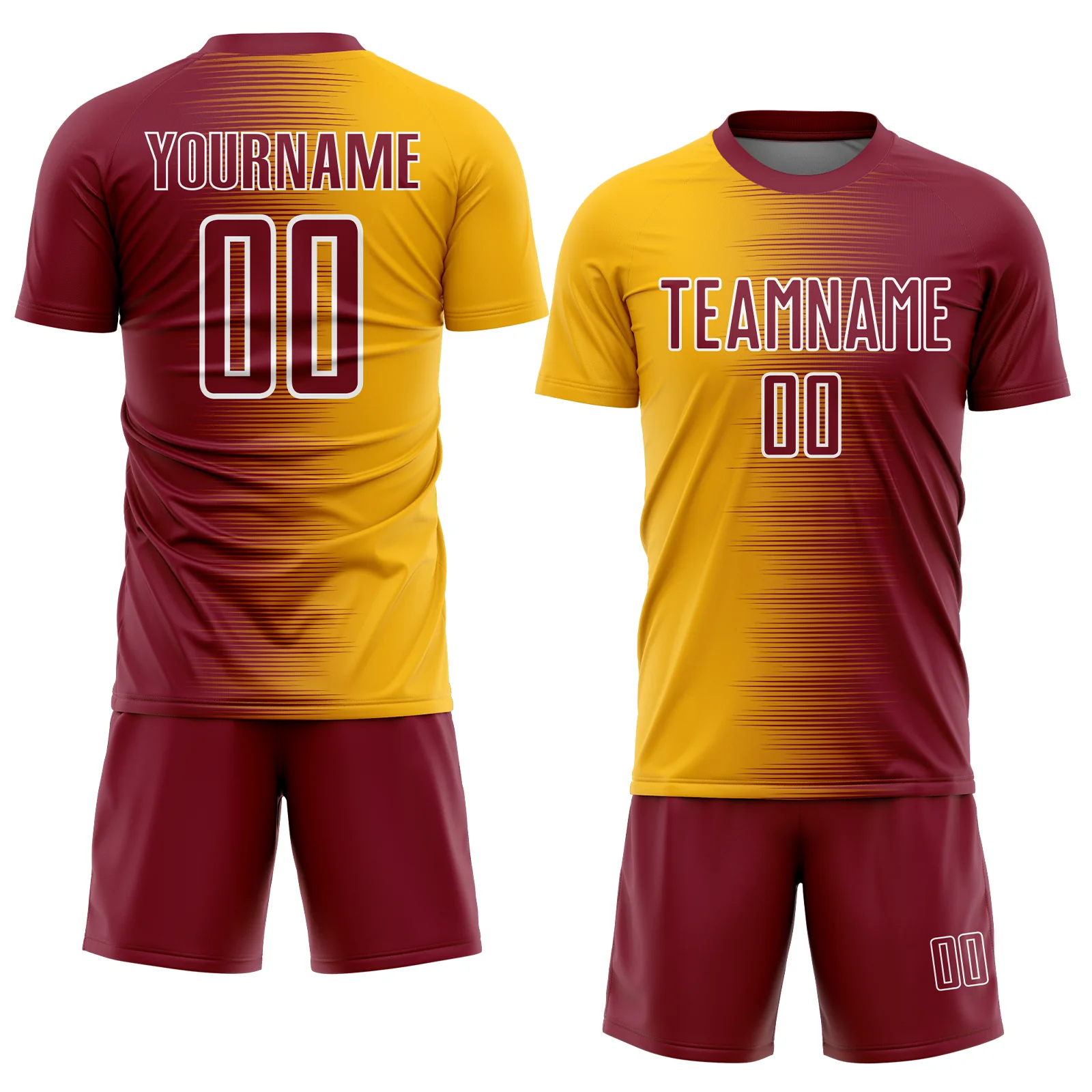 Custom Crimson Gold-White Gradient Line Sublimation Soccer Uniform Jersey - Image 2