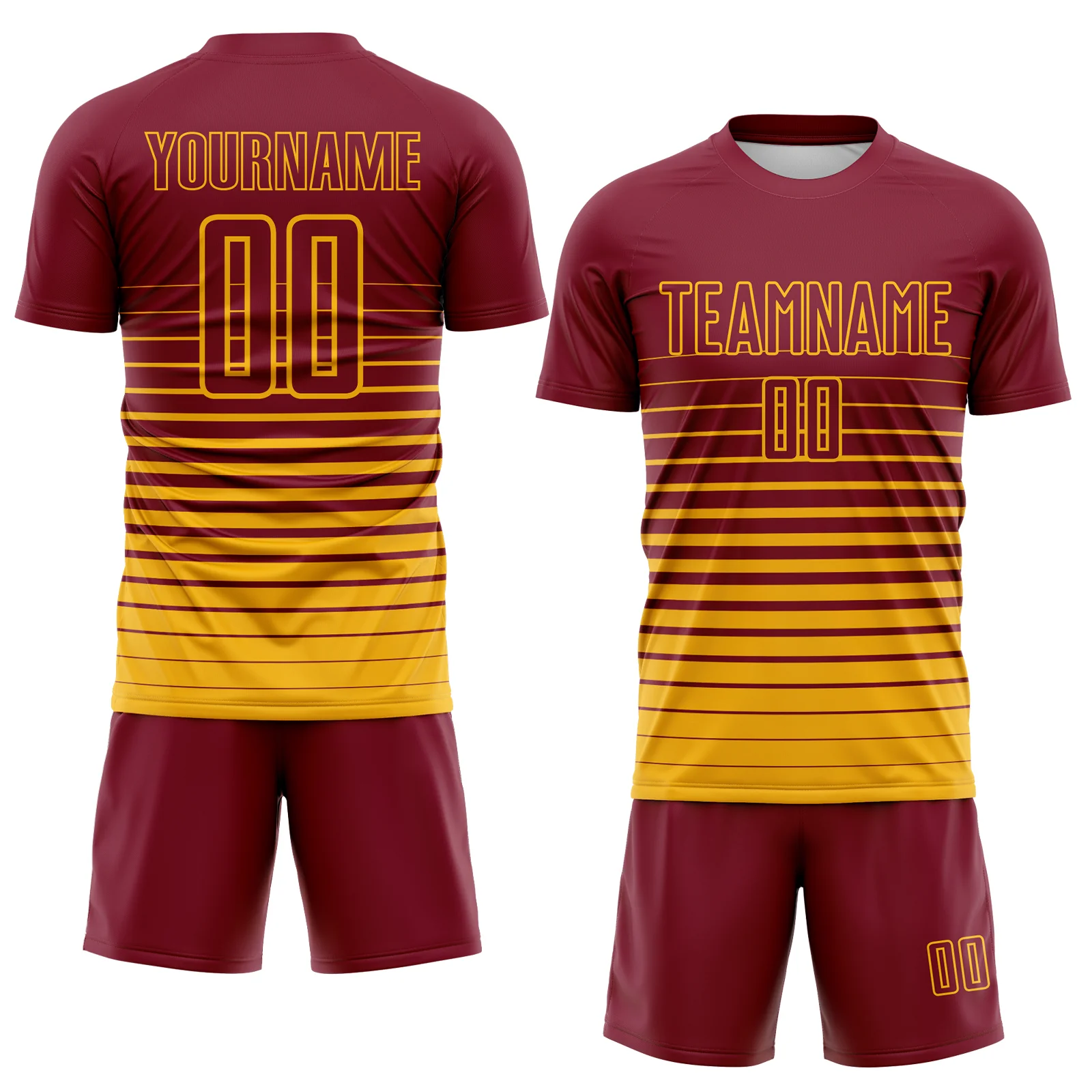 Custom Crimson Gold Gradient Pinstripe Sublimation Soccer Uniform Jersey - Image 2