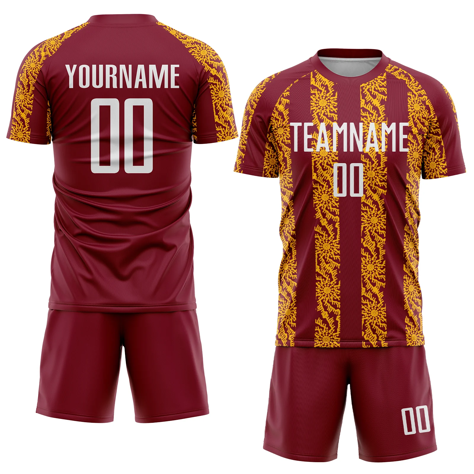 Custom Crimson White-Gold Abstract Shape Sublimation Soccer Uniform Jersey - Image 2