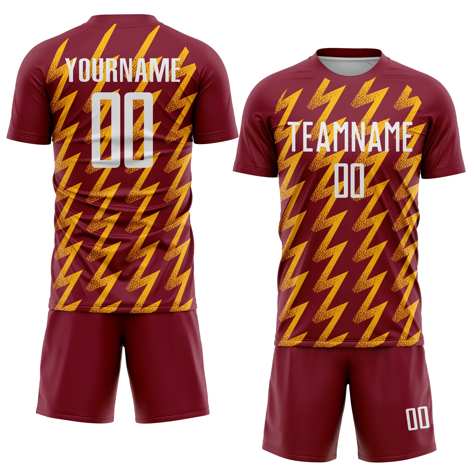 Custom Crimson White-Gold Zigzag Shape Sublimation Soccer Uniform Jersey - Image 2