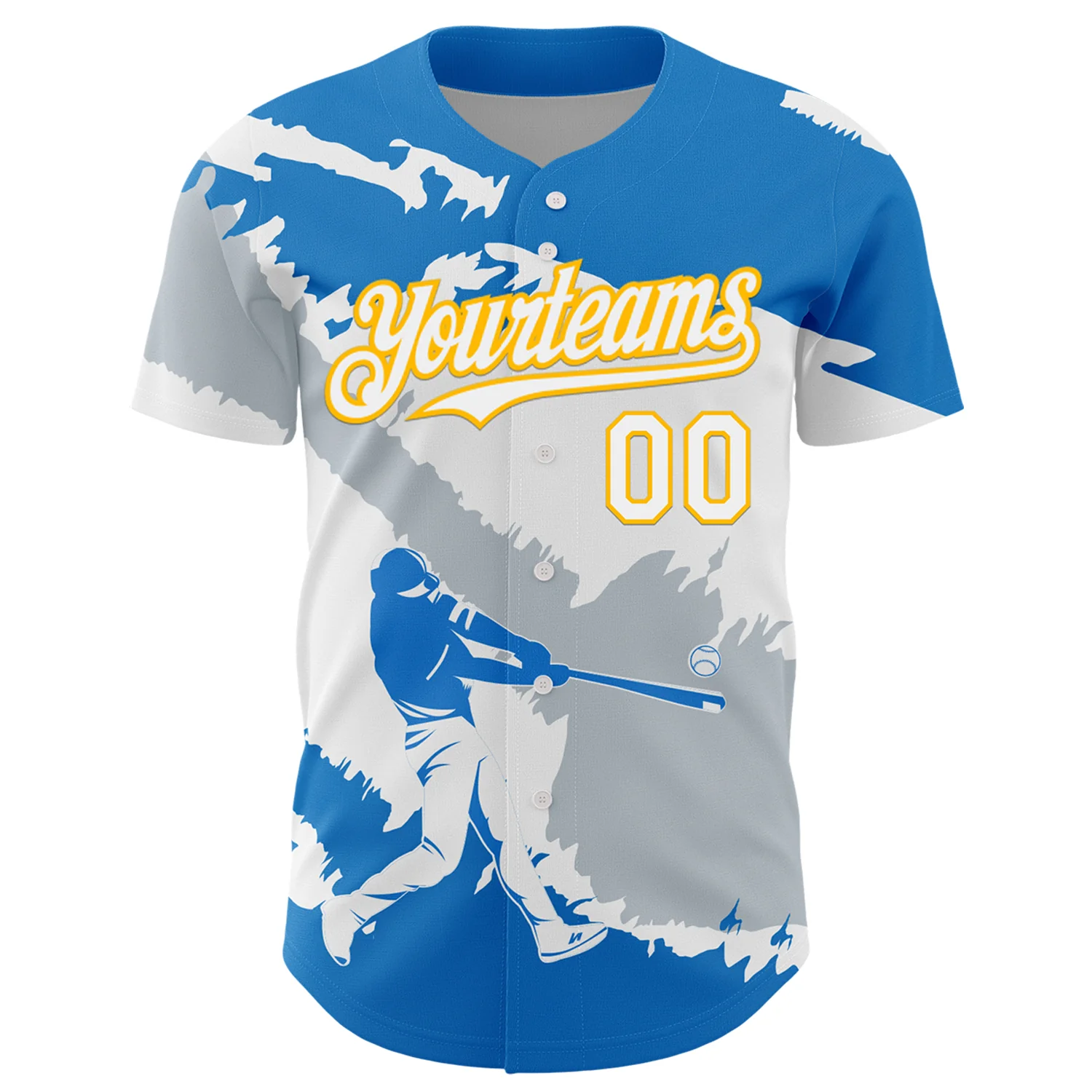 Custom Electric Blue Gold-Silver 3D Nicaragua Nicaraguan Flag Authentic Baseball Jersey - Image 2