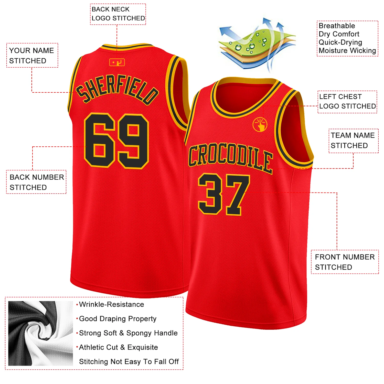 Custom Fire Red Black-Gold Authentic Basketball Jersey - Image 2