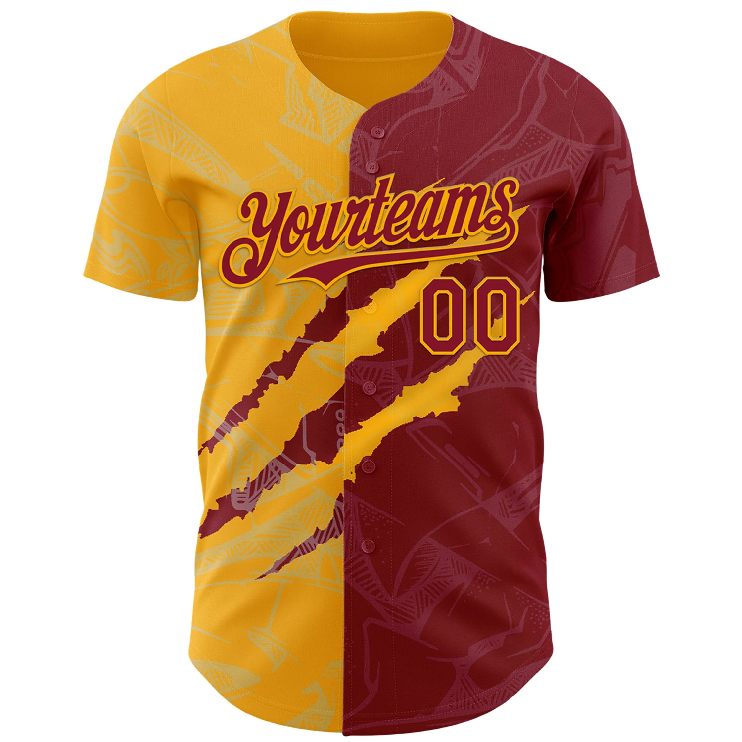 Custom Graffiti Pattern Crimson-Gold 3D Scratch Authentic Baseball Jersey - Image 2