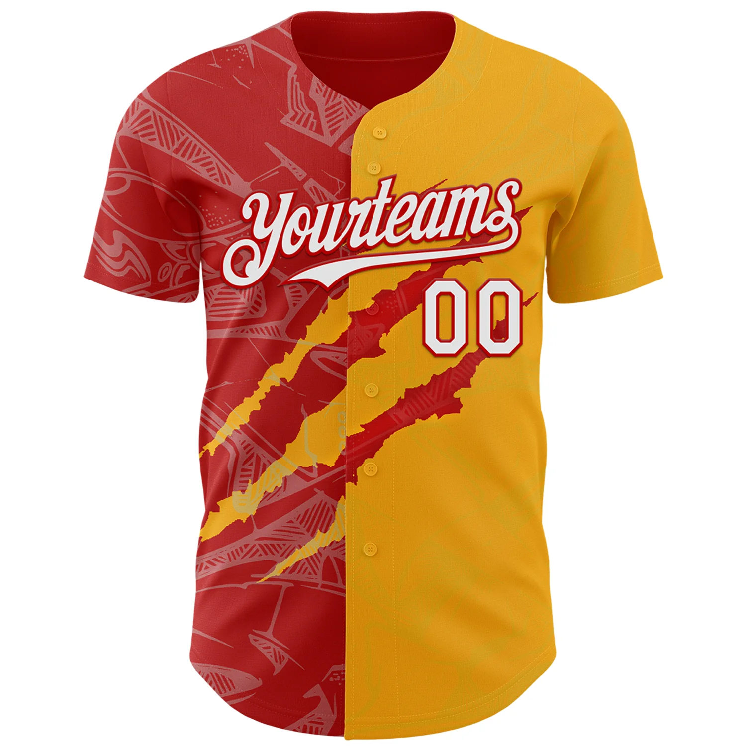Custom Graffiti Pattern White Gold-Red 3D Scratch Authentic Baseball Jersey - Image 2