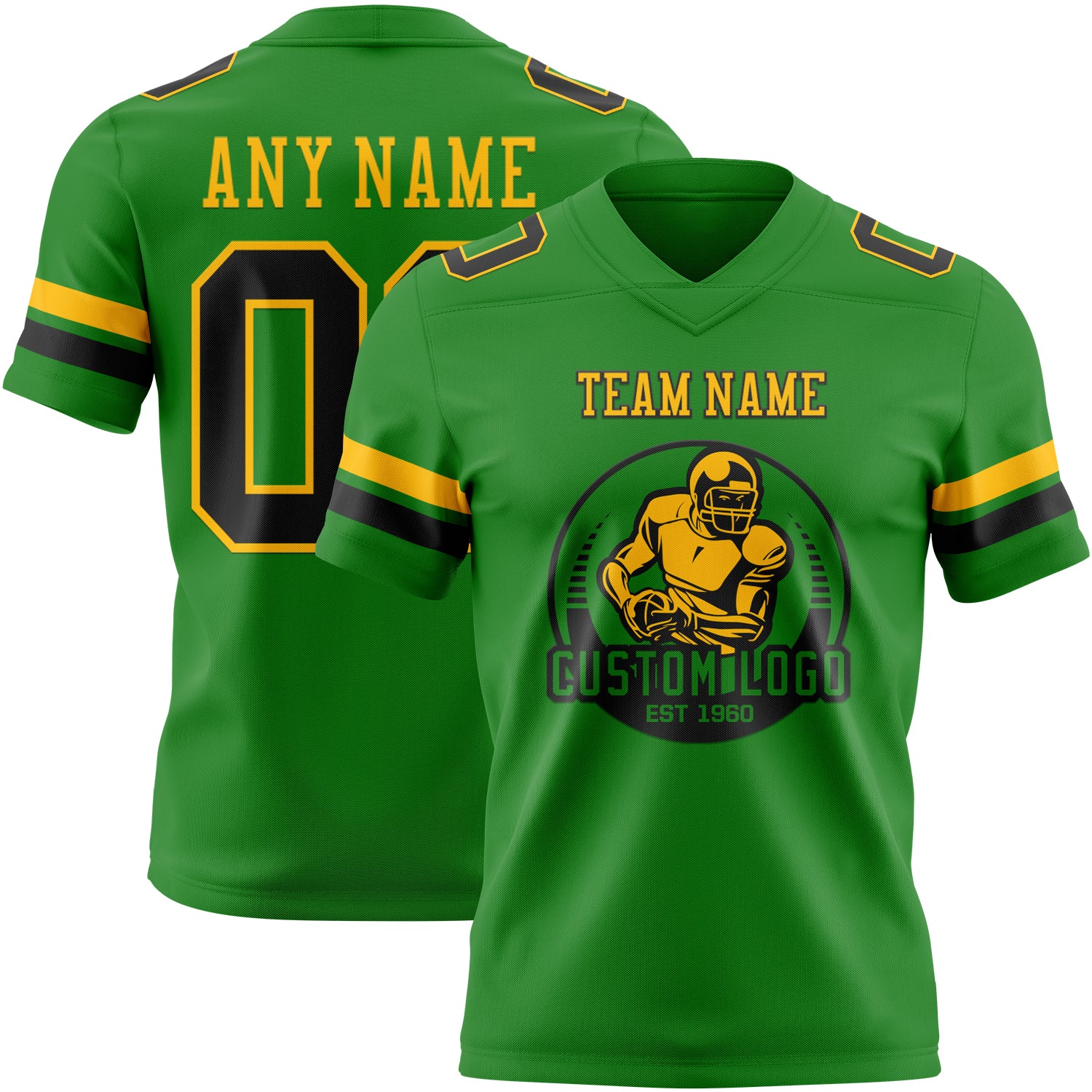Custom Grass Green Black-Gold Authentic Football Jersey - Image 2
