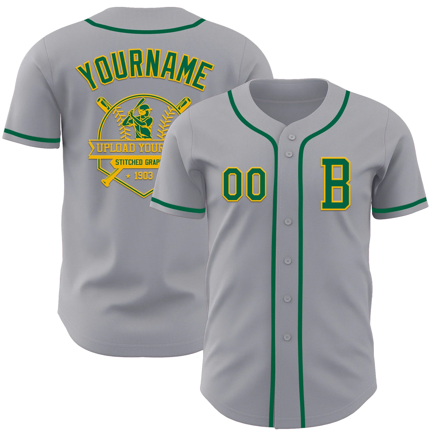 Custom Gray Kelly Green-Gold Authentic Baseball Jersey - Image 5