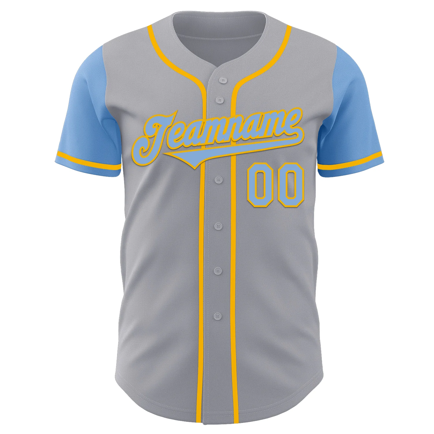 Custom Gray Light Blue-Gold Authentic Two Tone Baseball Jersey - Image 2