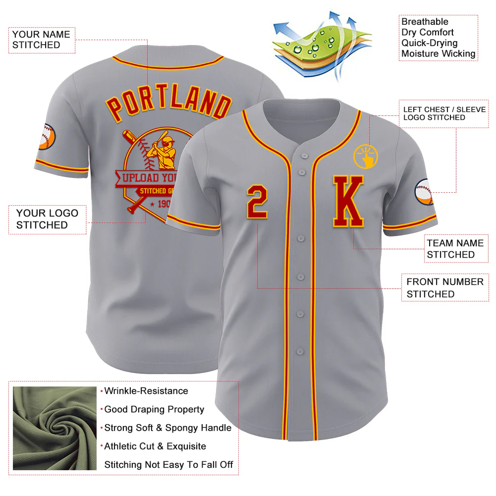 Custom Gray Red-Gold Authentic Baseball Jersey - Image 6