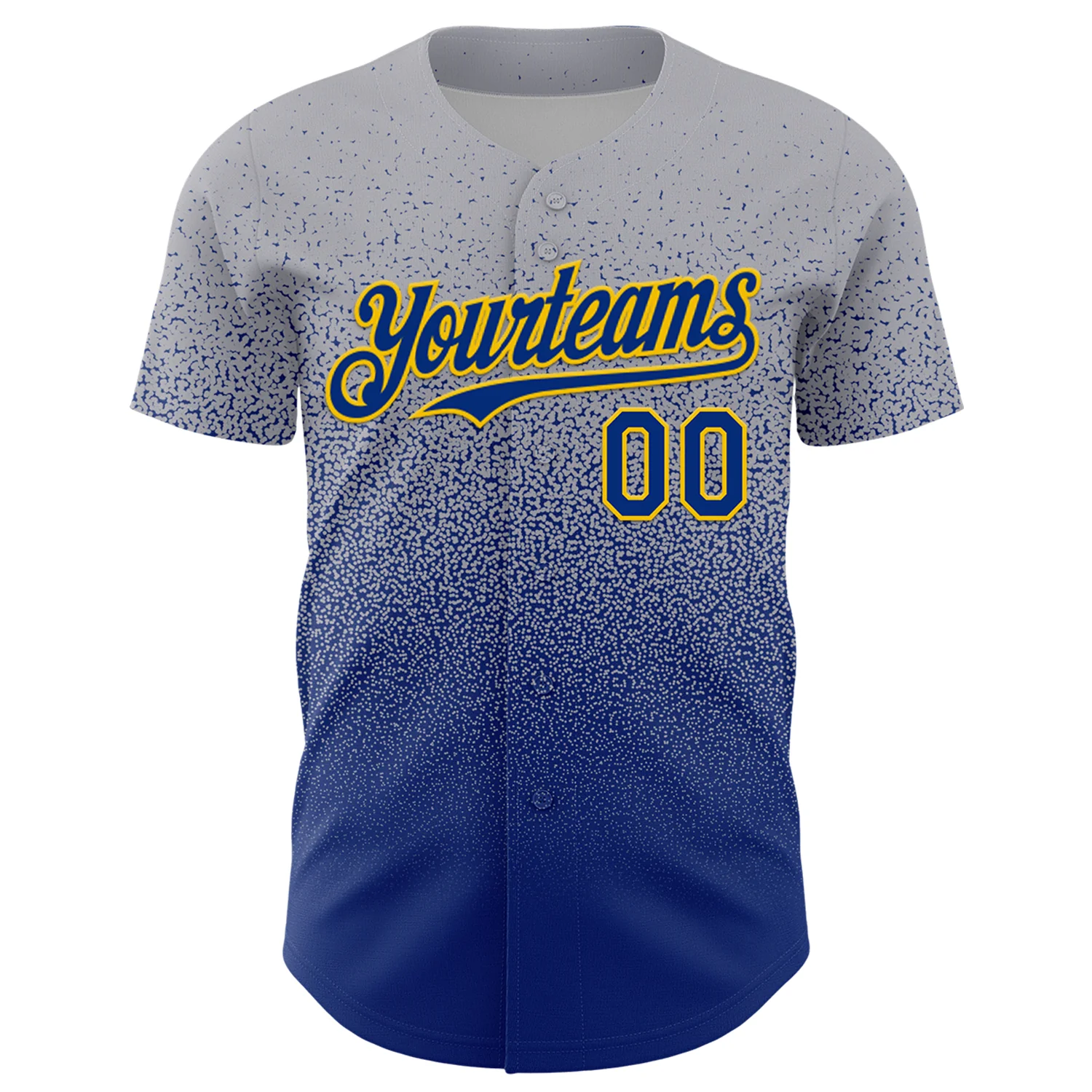 Custom Gray Royal-Gold Fade Fashion Speckle Authentic Baseball Jersey - Image 2