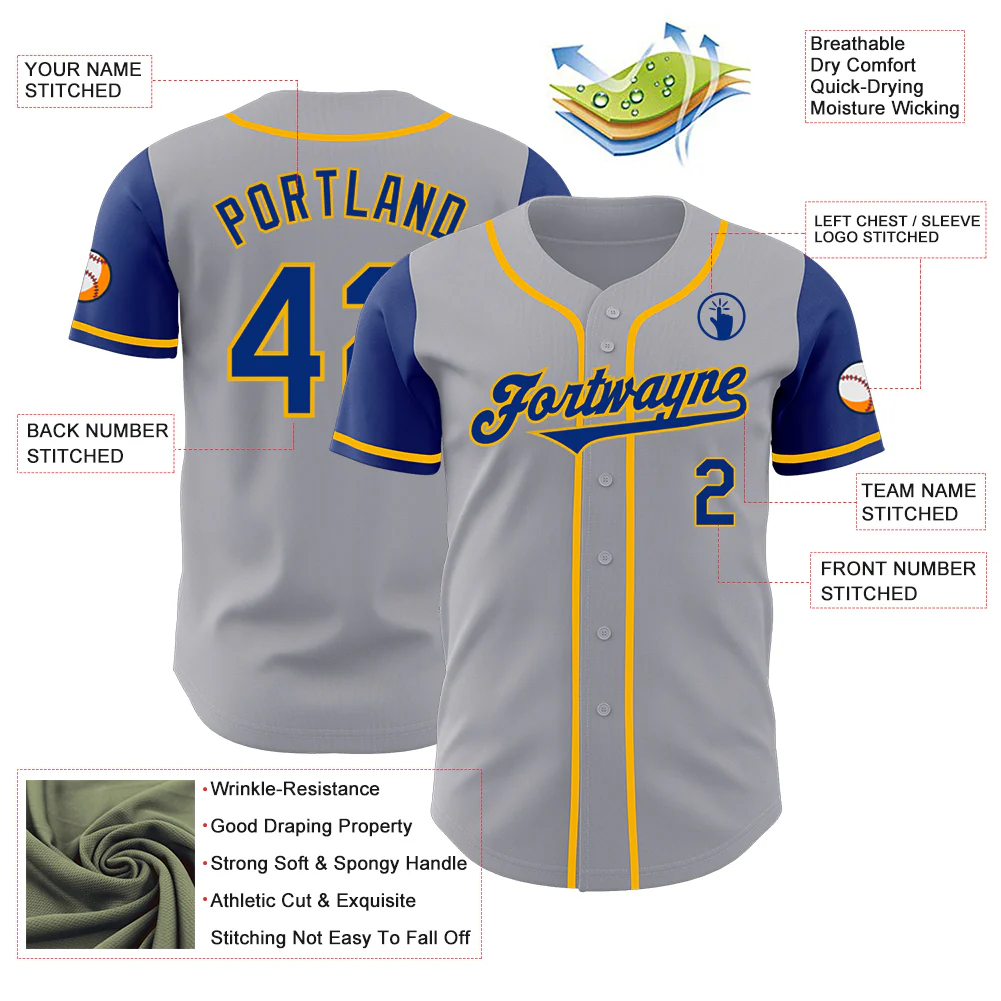 Custom Gray Royal-Gold Authentic Two Tone Baseball Jersey - Image 3