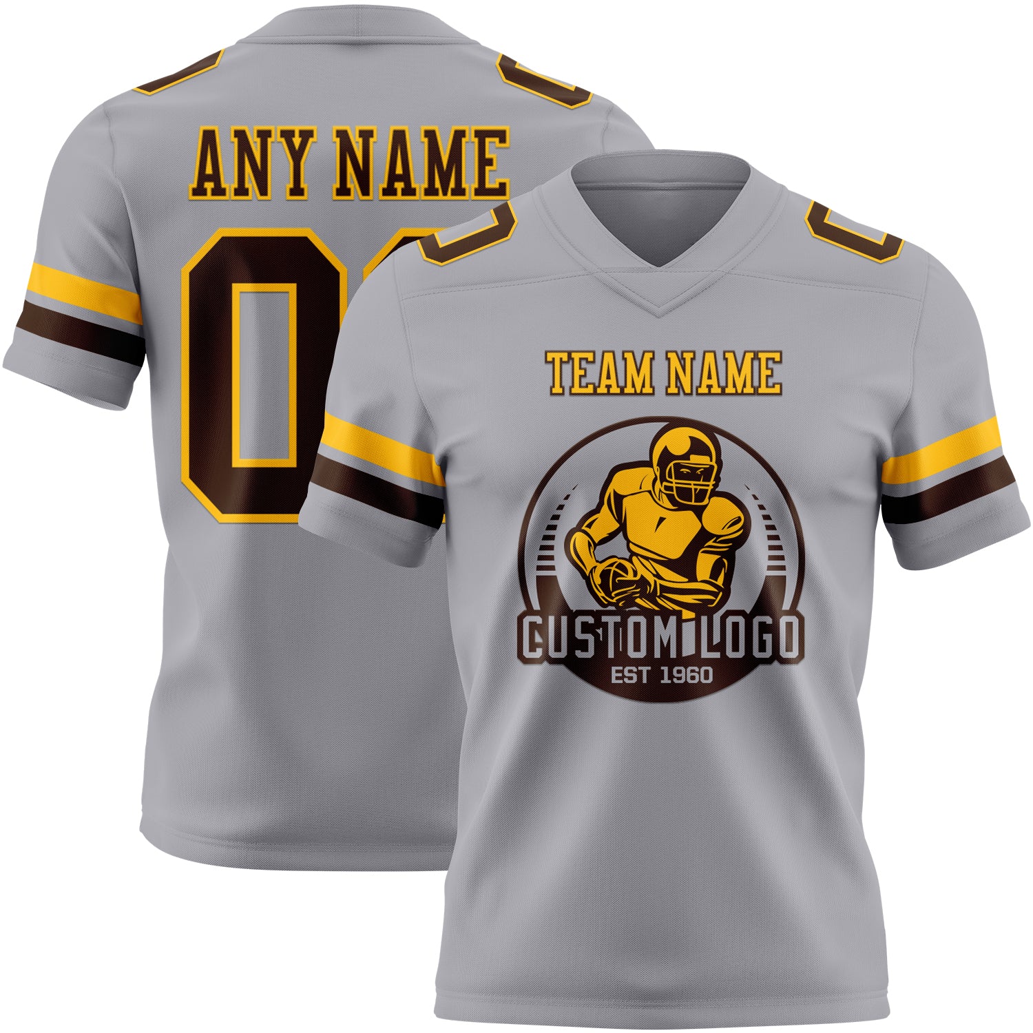 Custom Gray Brown-Gold Authentic Football Jersey - Image 2