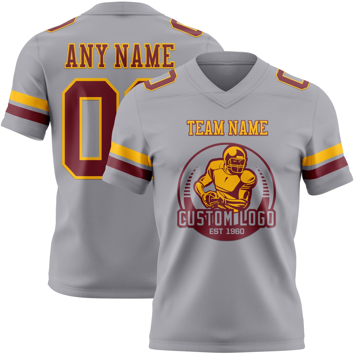Custom Gray Burgundy-Gold Authentic Football Jersey - Image 2