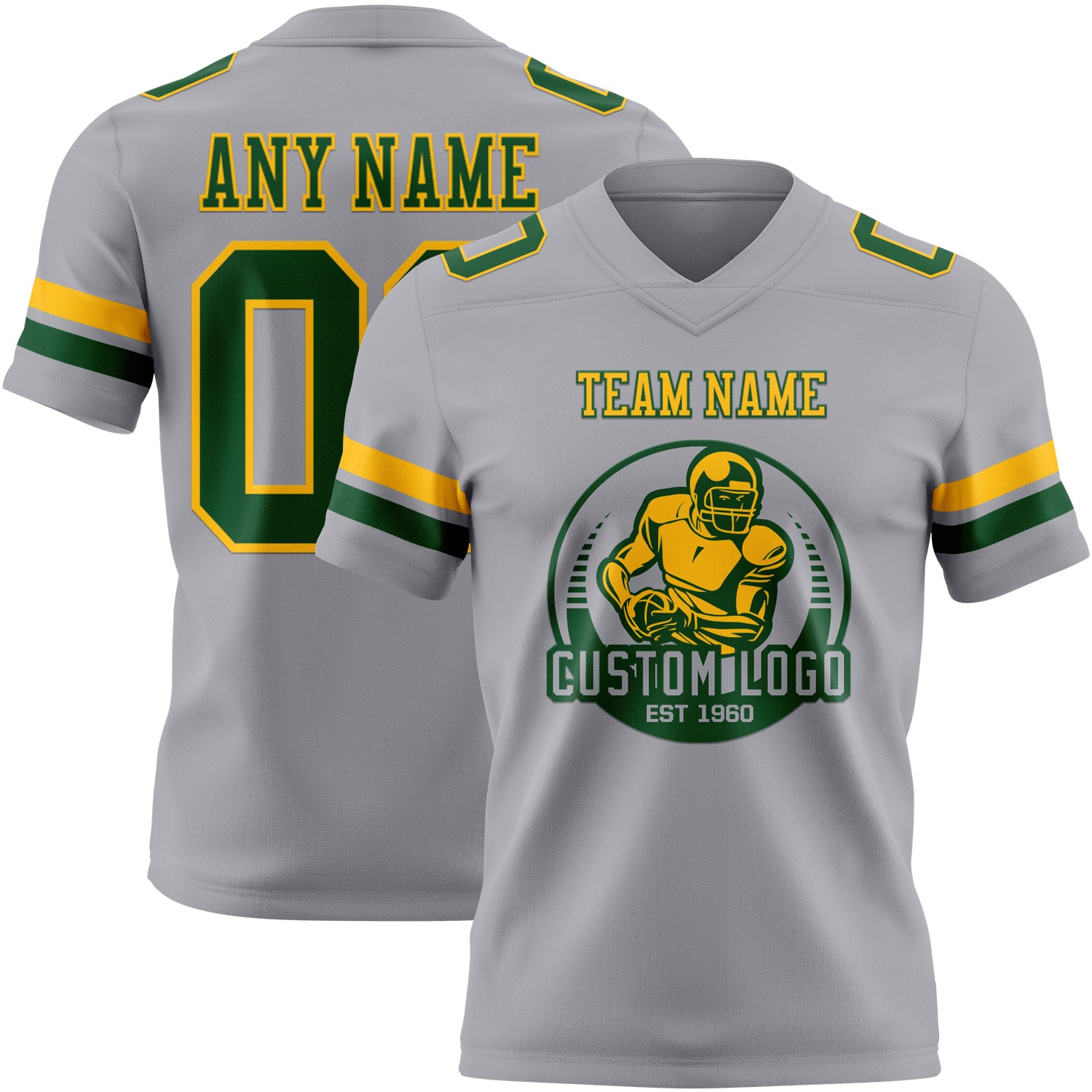 Custom Gray Green-Gold Authentic Football Jersey - Image 2
