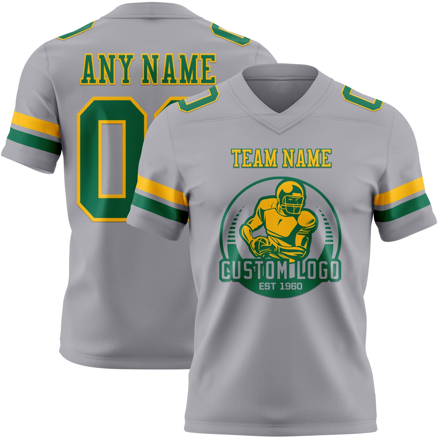 Custom Gray Kelly Green-Gold Authentic Football Jersey - Image 2
