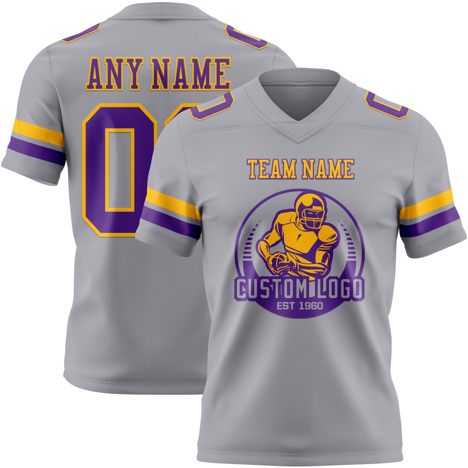 Custom Gray Purple-Gold Authentic Football Jersey - Image 2