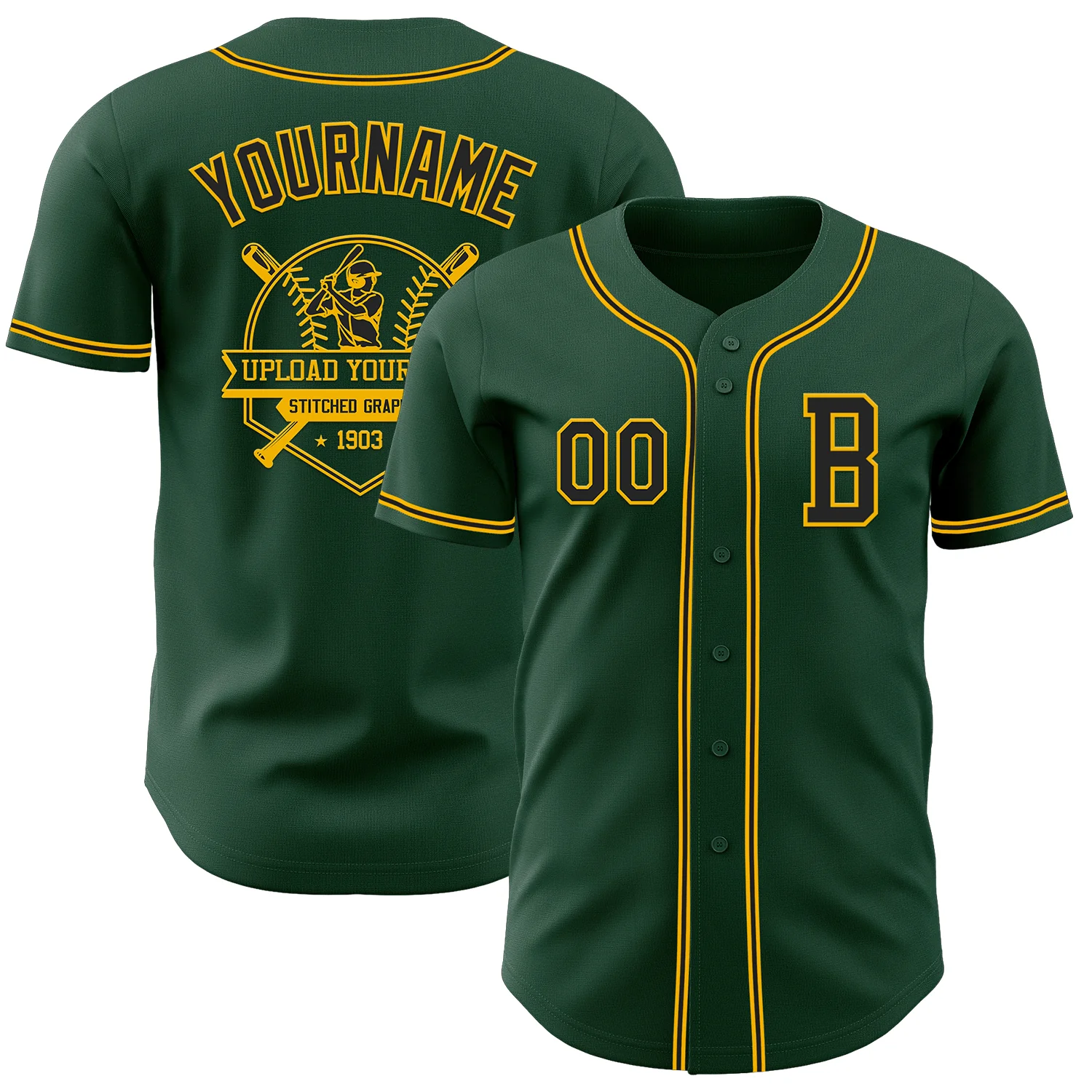 Custom Green Black-Gold Authentic Baseball Jersey - Image 5