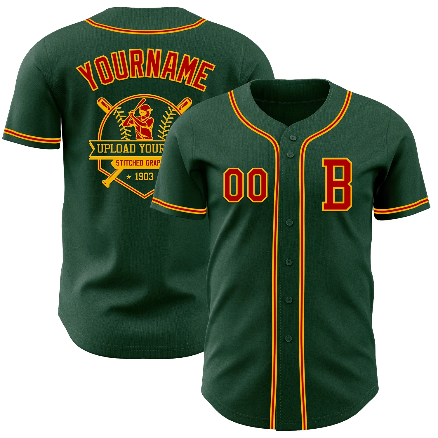 Custom Green Red-Gold Authentic Baseball Jersey - Image 5
