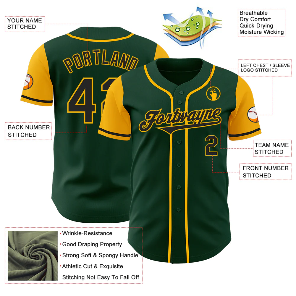 Custom Green Black-Gold Authentic Two Tone Baseball Jersey - Image 3