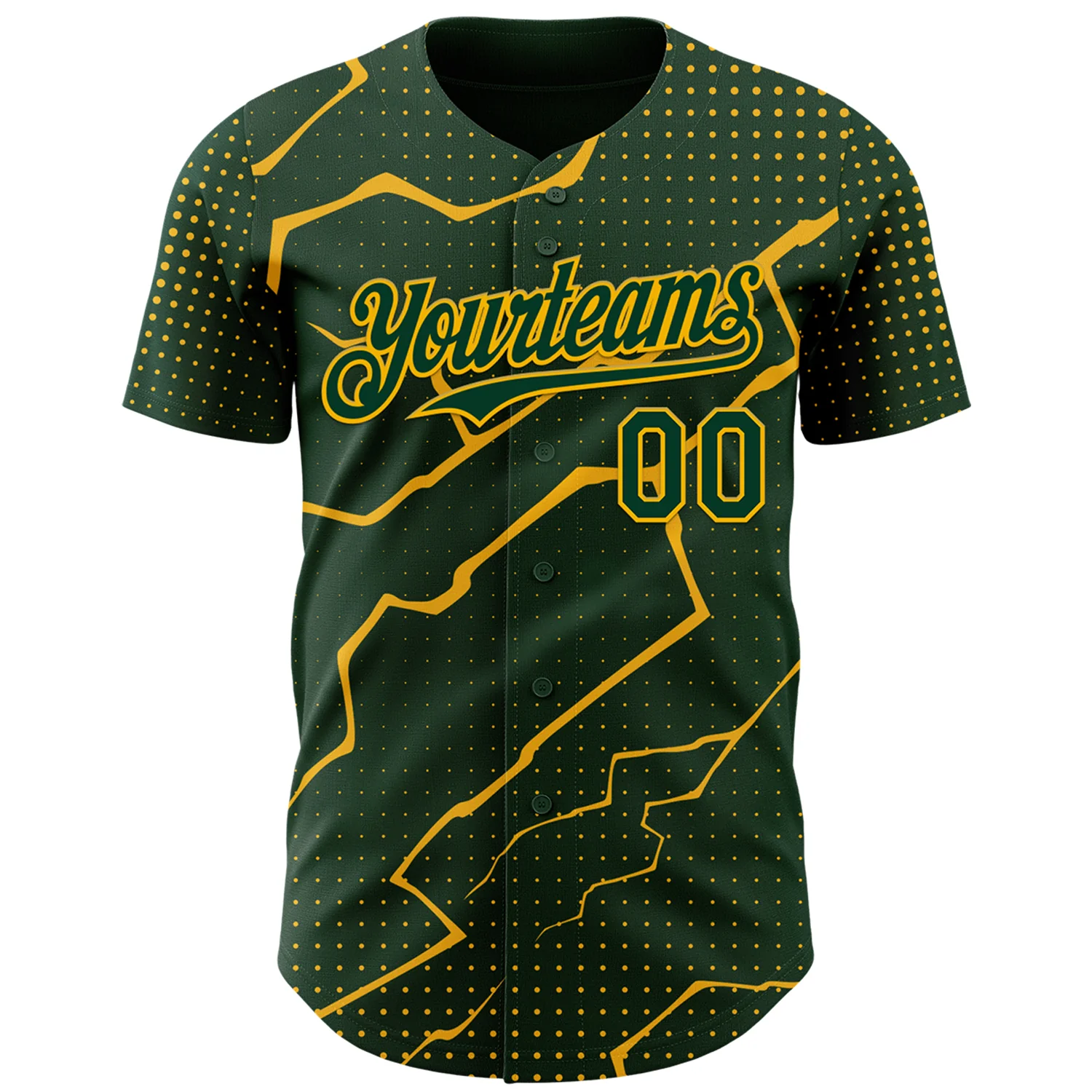 Custom Green Gold Lightning Polka Dot Authentic Baseball Jersey - Image 2