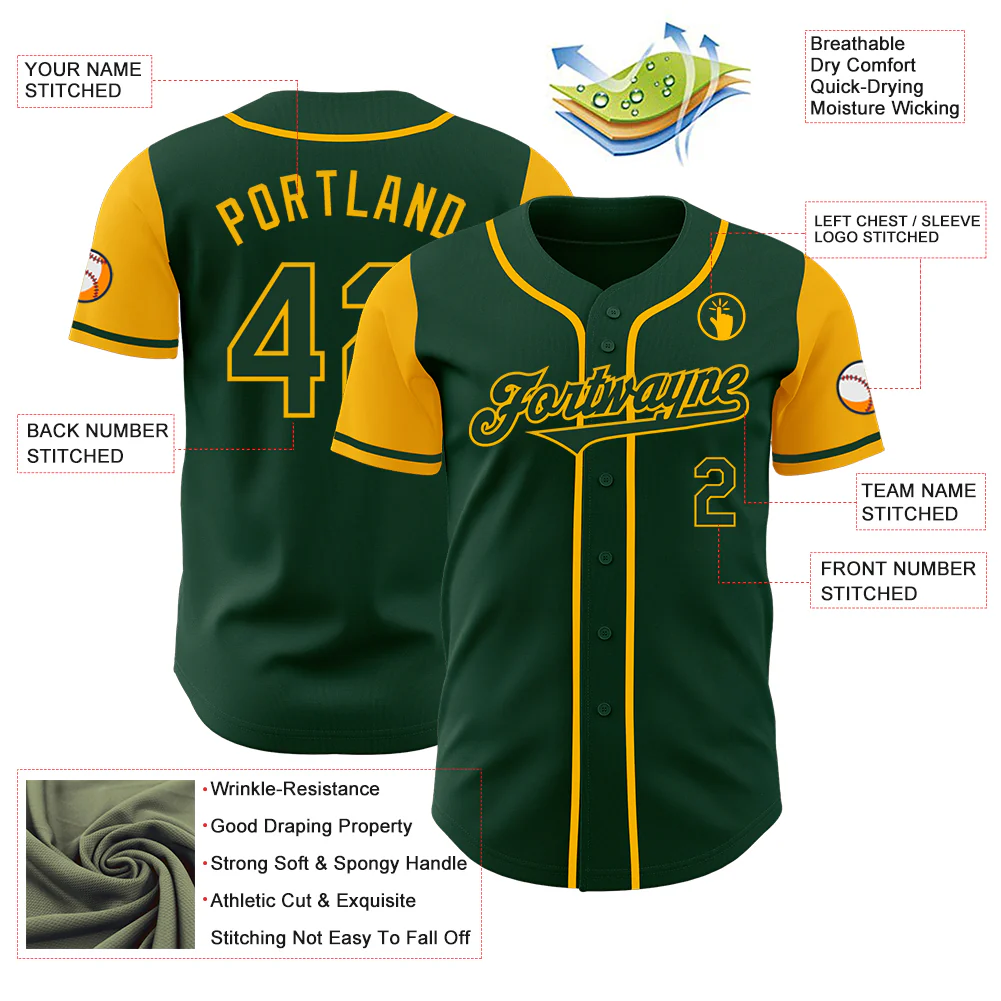 Custom Green Gold Authentic Two Tone Baseball Jersey - Image 3