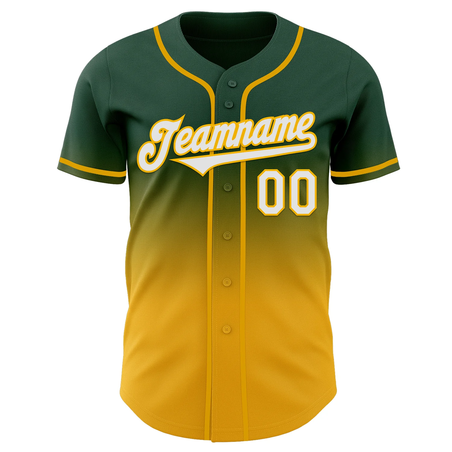 Custom Green White-Gold Authentic Fade Fashion Baseball Jersey - Image 2