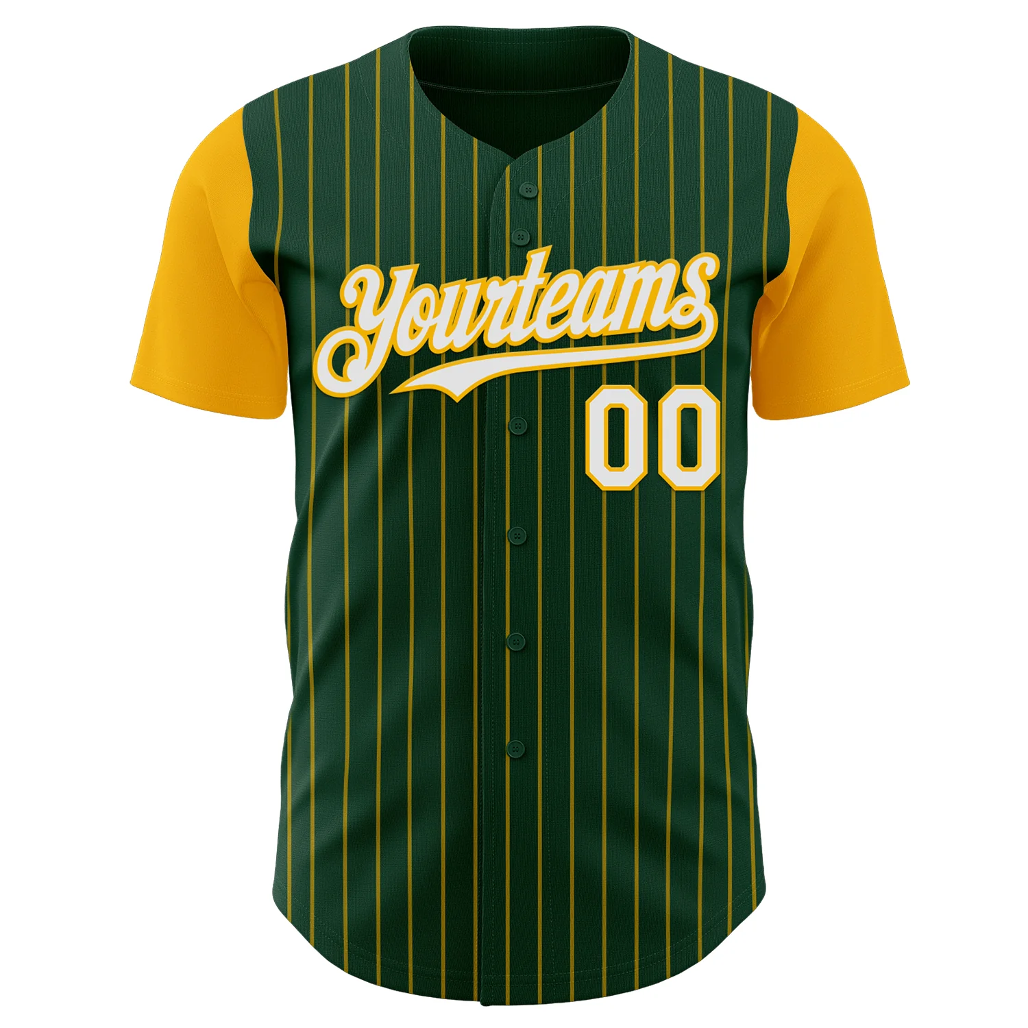 Custom Green Gold Pinstripe White Authentic Two Tone Baseball Jersey - Image 2