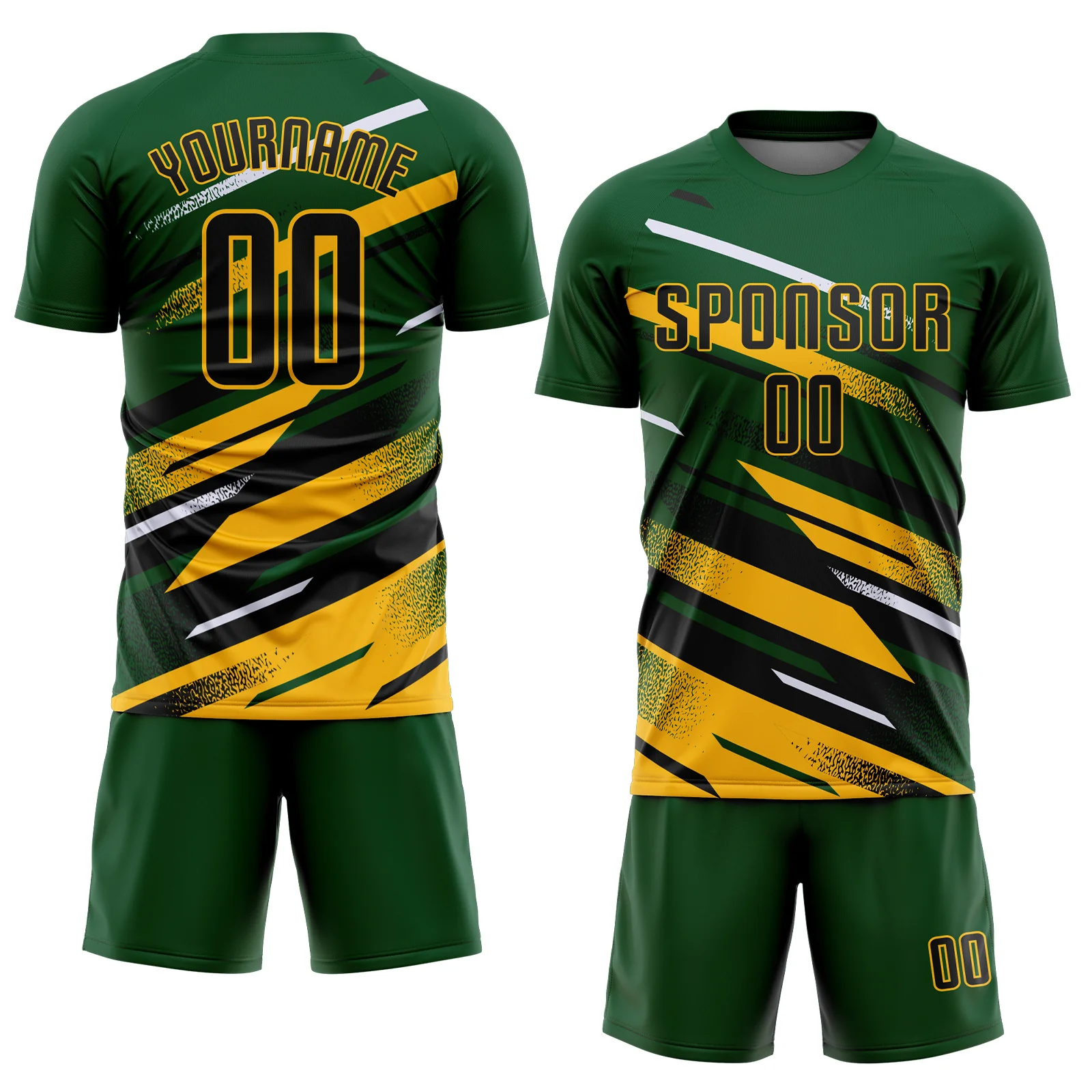 Custom Green Black Gold-White Grunge Stripe And Grainy Sports Sublimation Soccer Uniform Jersey - Image 2