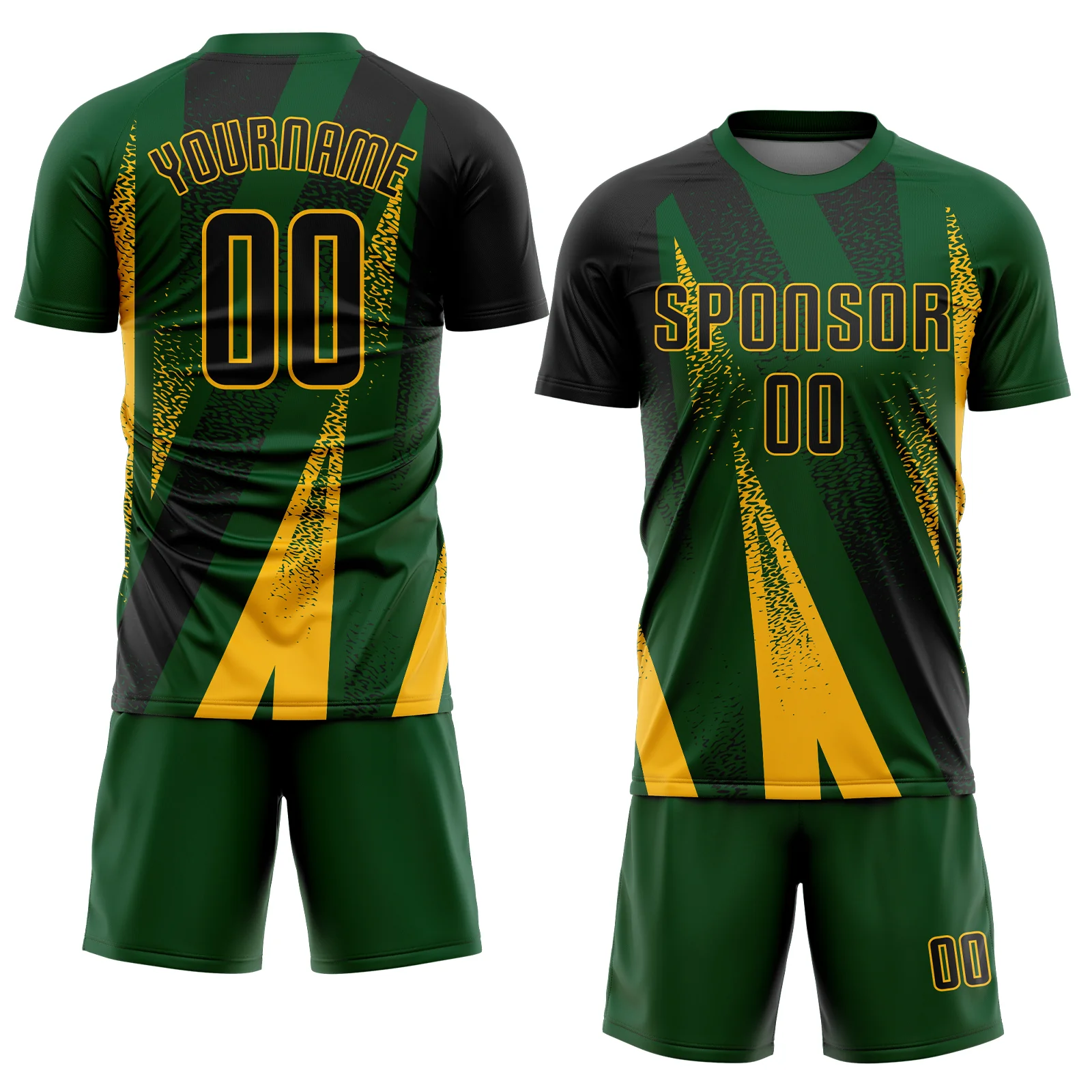 Custom Green Black-Gold Radial Burst Sports Sublimation Soccer Uniform Jersey - Image 2