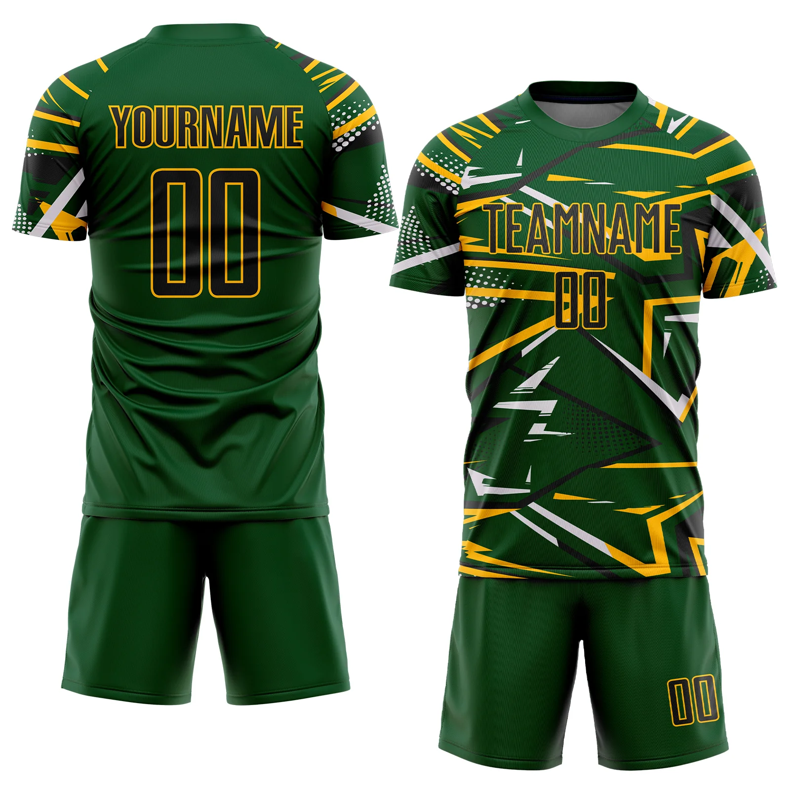 Custom Green Black Gold-White Abstract Geometric Stripes Sports Sublimation Soccer Uniform Jersey - Image 2