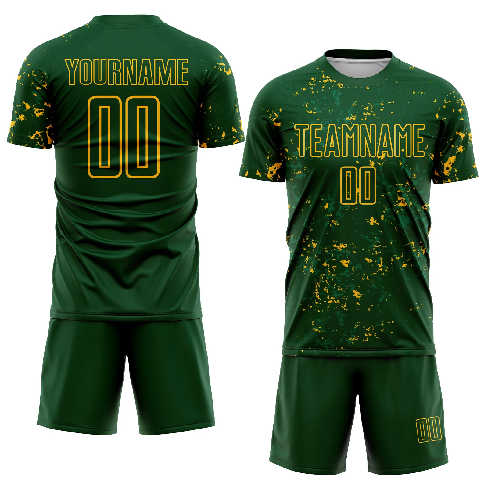 Custom Green Gold-Kelly Green Abstract Fragment Art Sublimation Soccer Uniform Jersey - Image 2