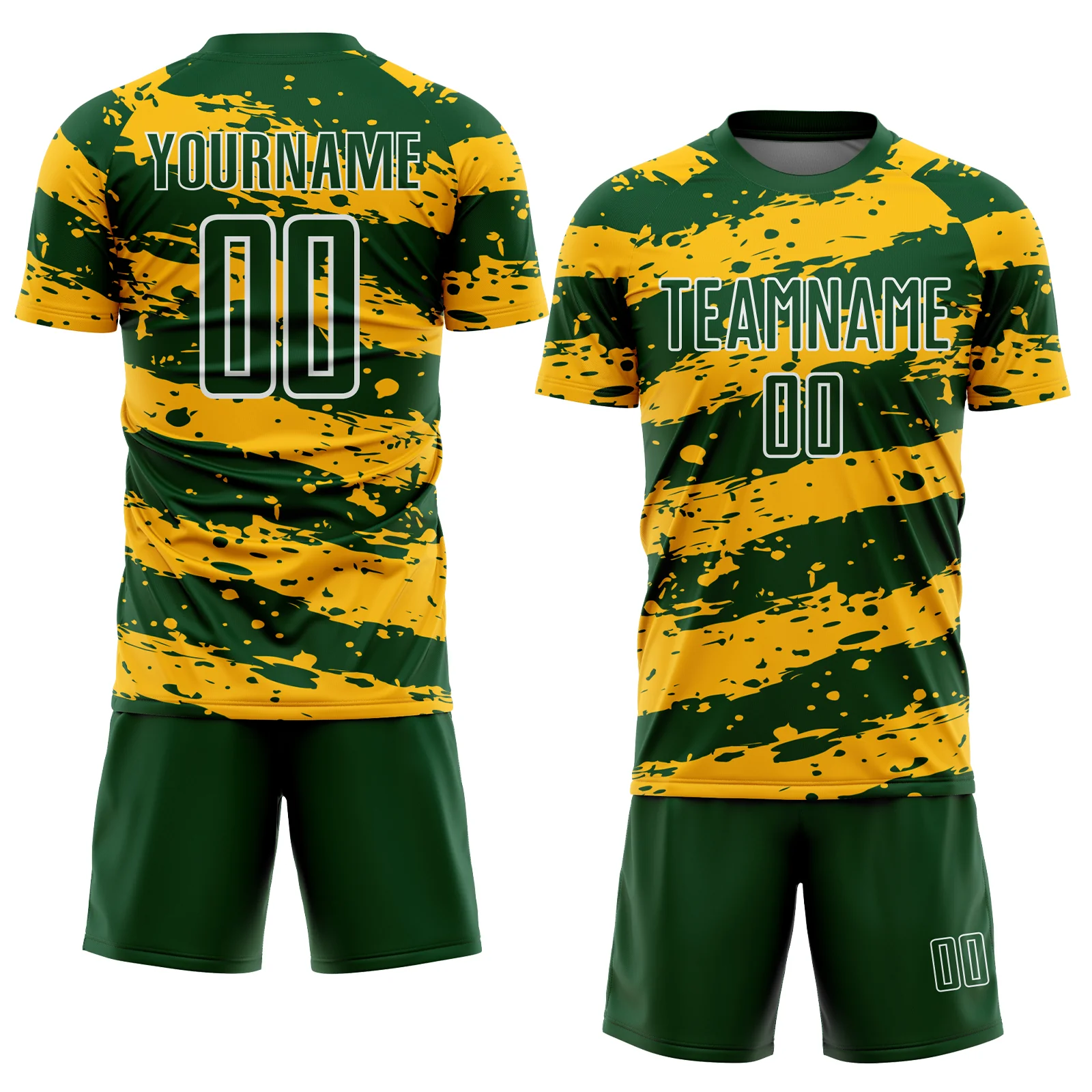 Custom Green Gold-White Splash Sublimation Soccer Uniform Jersey - Image 2