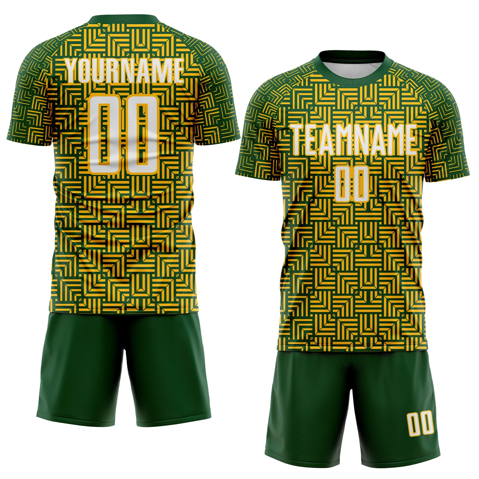 Custom Green White-Gold Geometric Maze Interlocking Square Sports Sublimation Soccer Uniform Jersey - Image 2