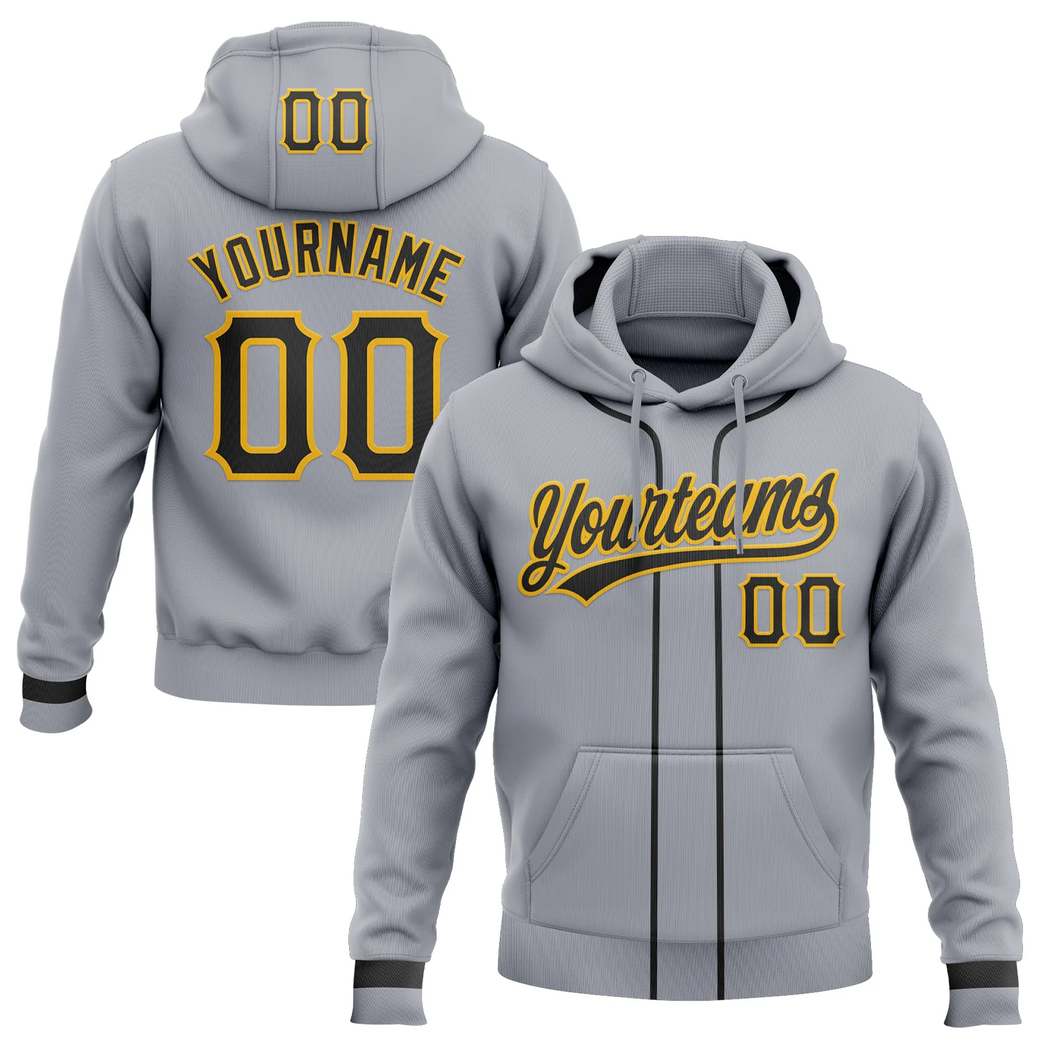 Custom Stitched Gray Black-Gold Baseball Pullover Sweatshirt Hoodie