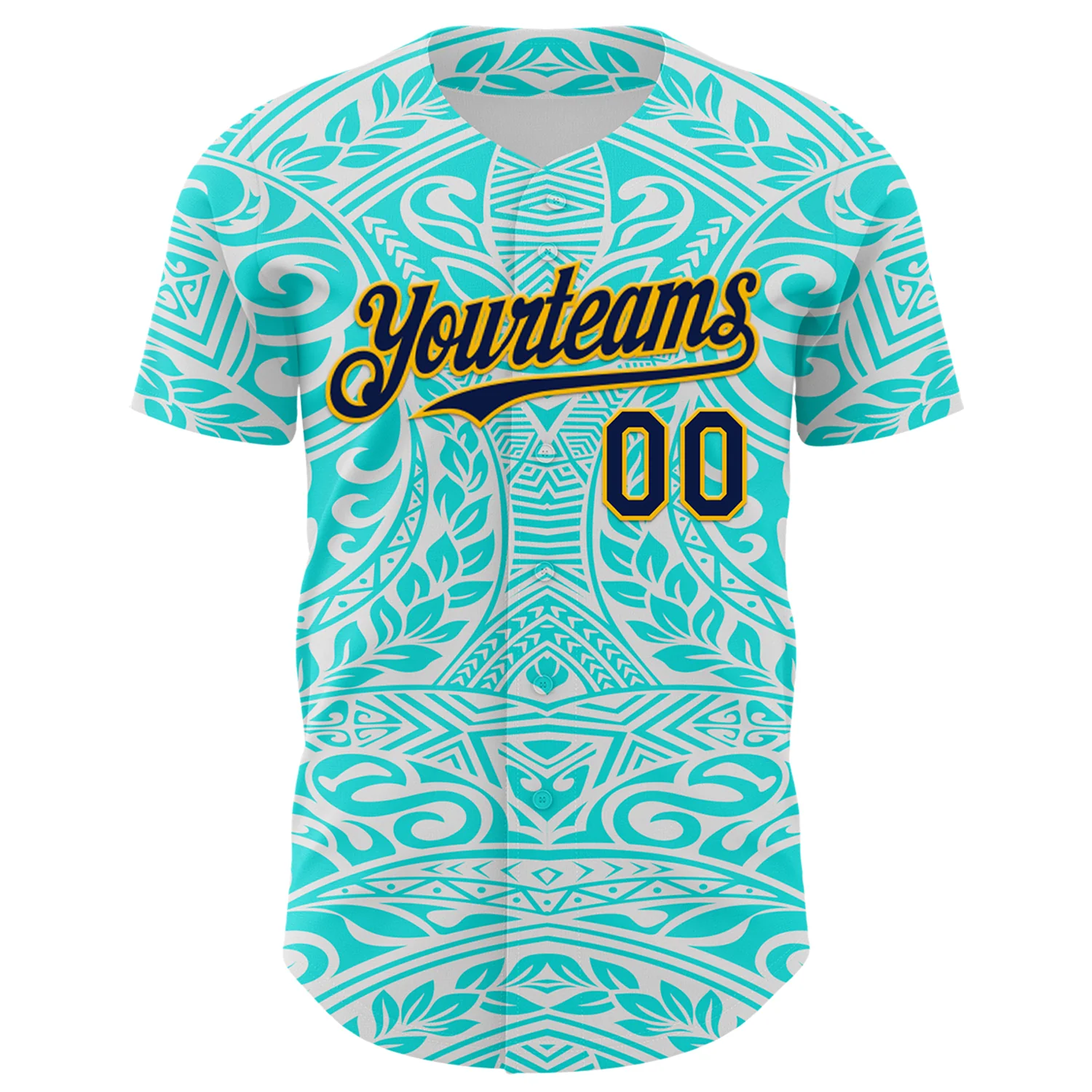 Custom Ice Blue Navy-Gold 3D Pattern Design Burner Costumes Tribal Tattoo Authentic Baseball Jersey - Image 2