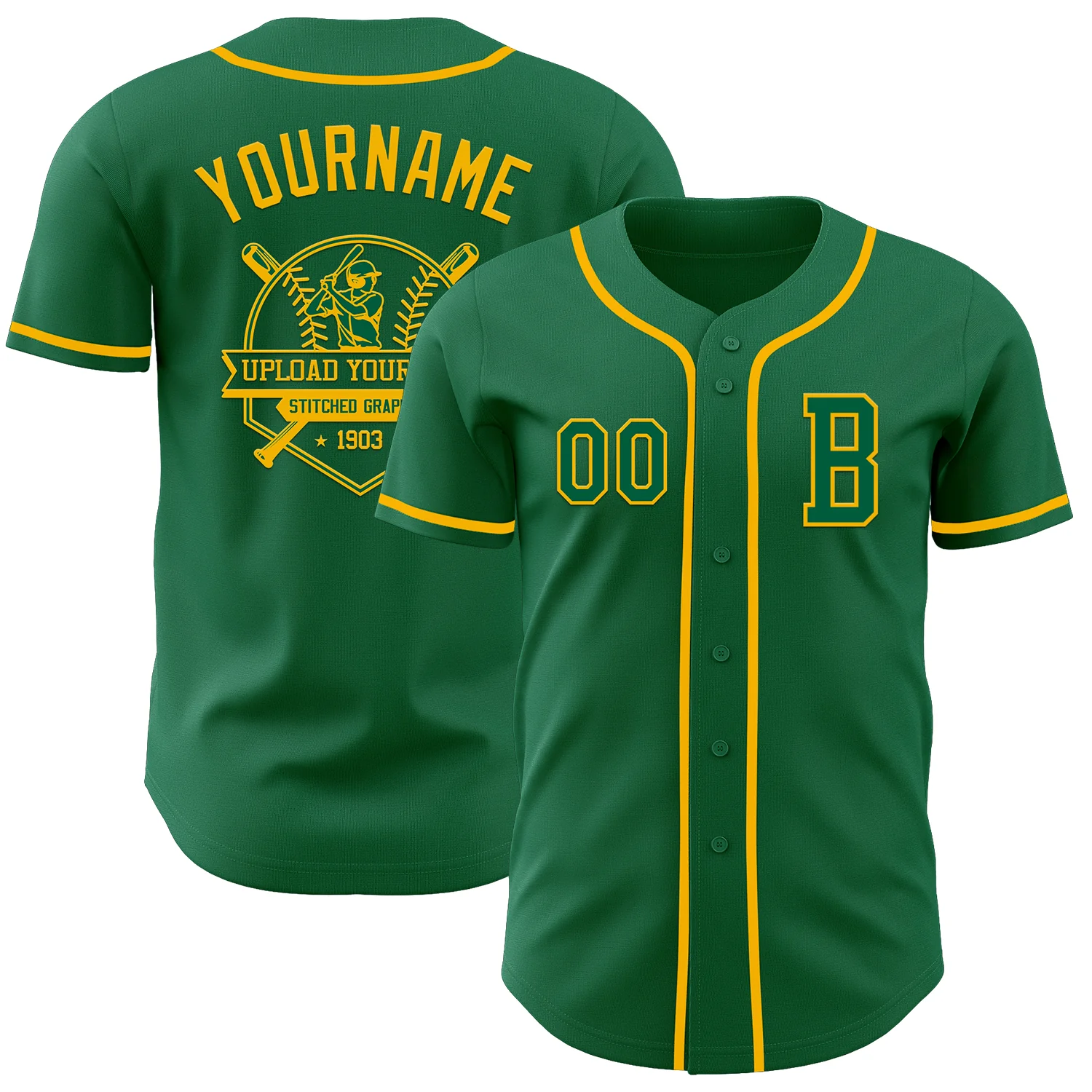Custom Kelly Green Gold Authentic Baseball Jersey - Image 5