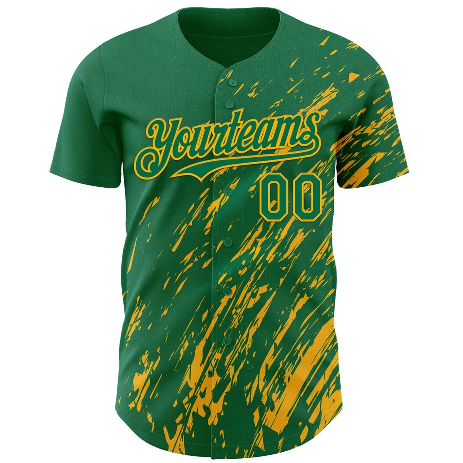 Custom Kelly Green Gold Paint Stroke Grunge Streak Authentic Baseball Jersey - Image 2