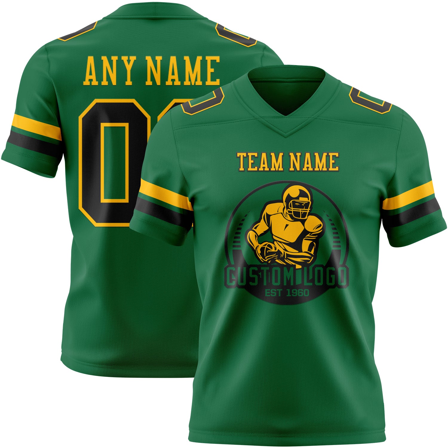 Custom Kelly Green Black-Gold Authentic Football Jersey - Image 2
