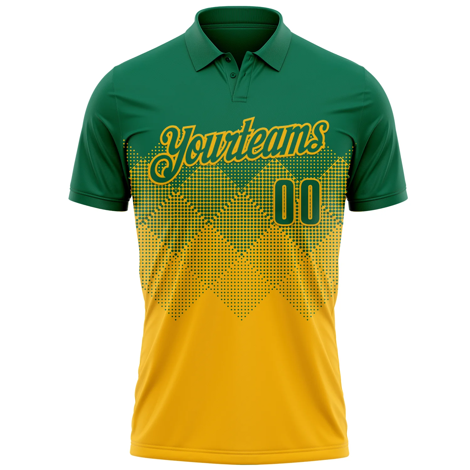 Custom Kelly Green Gold 3D Gradient Square Shape Performance Polo Shirt - Image 2