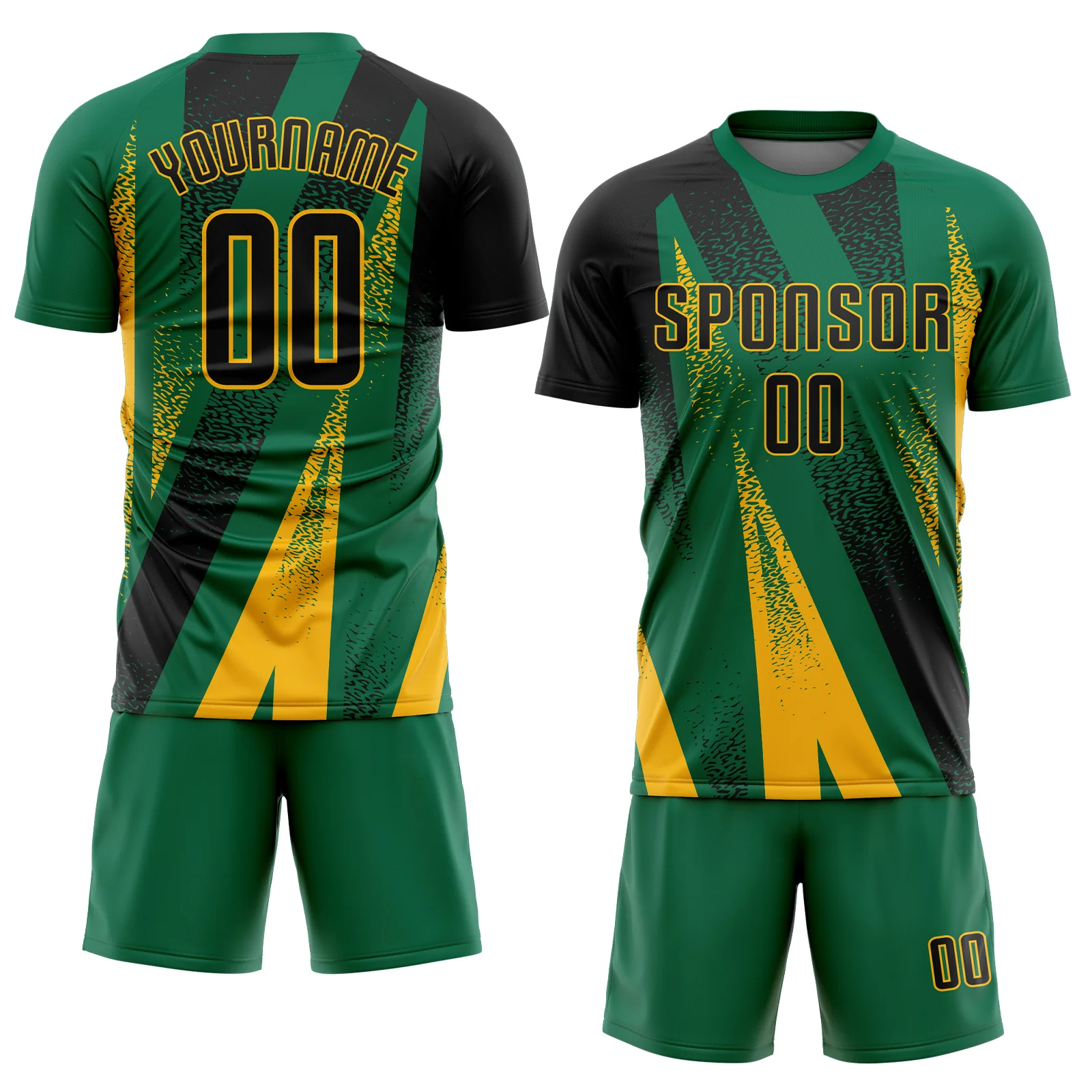 Custom Kelly Green Black-Gold Radial Burst Sports Sublimation Soccer Uniform Jersey - Image 2