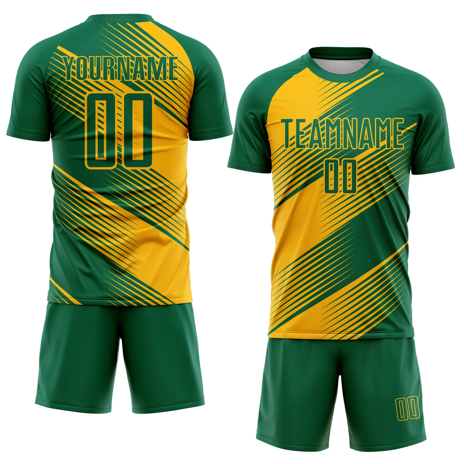 Custom Kelly Green Gold Line Sublimation Soccer Uniform Jersey - Image 2