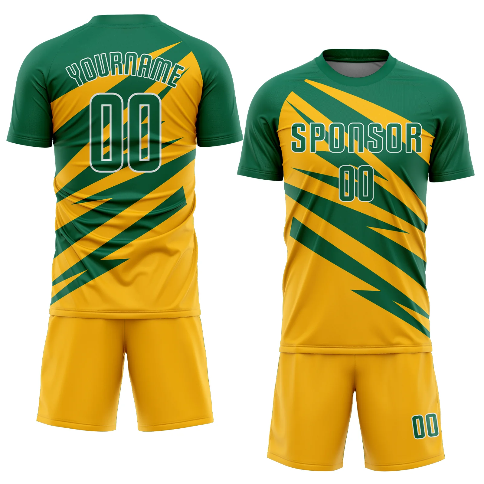 Custom Kelly Green Gold-White Abstract Line Sports Sublimation Soccer Uniform Jersey - Image 2