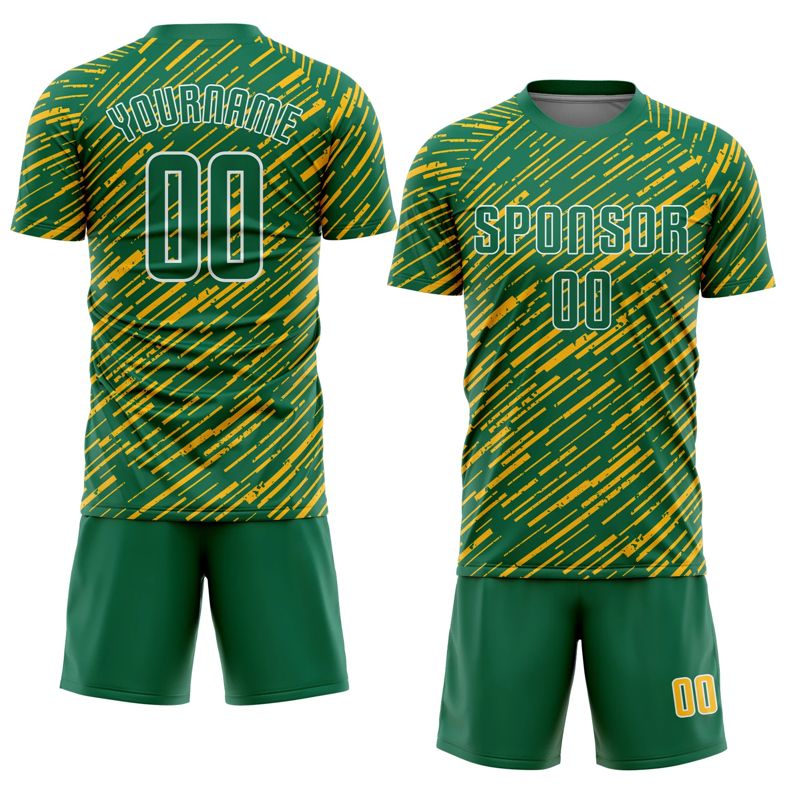 Custom Kelly Green Gold-White Line Sports Sublimation Soccer Uniform Jersey - Image 2